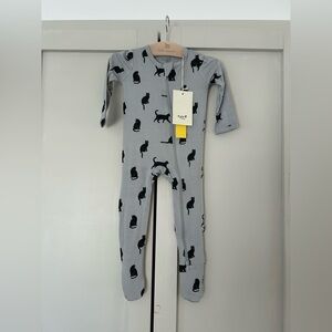 Kyte Baby Gray One Piece with Black Cat Print